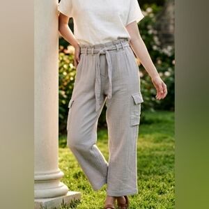 Joie SZ M Cotton Gauze Cargo Paperbag Tie Waist Casual Loungewear Wide Leg Pants
